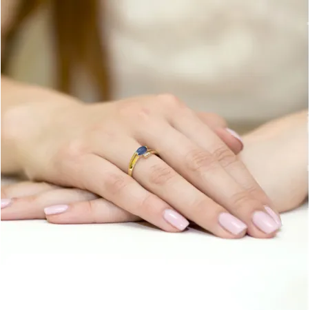 Pierścionek 585 Złoty Zaręczynowy Szafir Diamenty