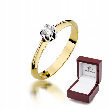 Złoty 14K Pierścionek Zaręczynowy Brylant Grawer