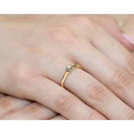 Złoty 14K Pierścionek Zaręczynowy Brylant Grawer