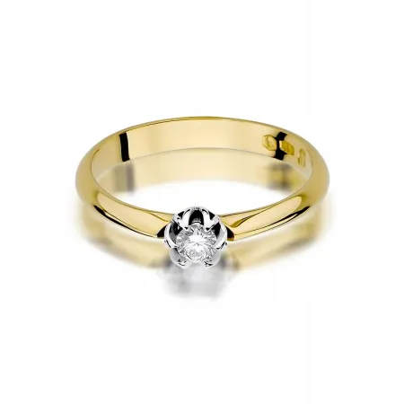Złoty 14K Pierścionek Zaręczynowy Brylant Grawer