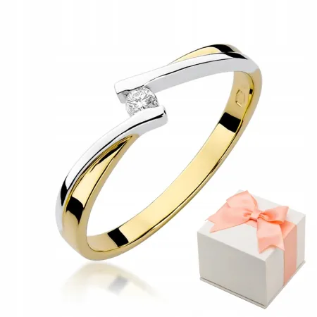 Złoty Pierścionek 585 Zaręczynowy Brylant Grawer