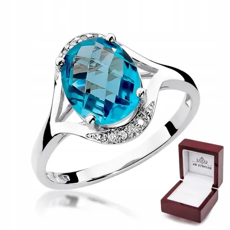 Pierścionek Białe Złoto Topaz 3,00ct i Diamenty