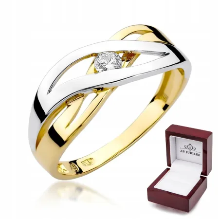 Złoty 585 Pierścionek Zaręczynowy Brylant Grawer