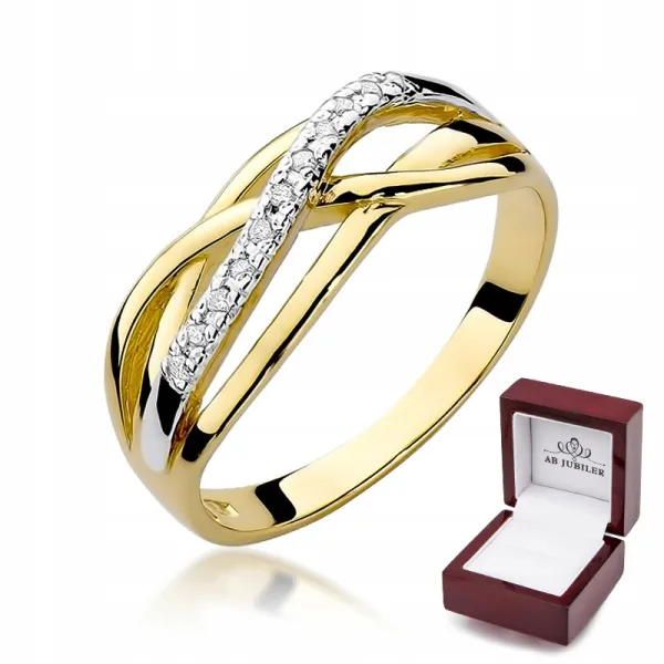 Złoty 585 Pierścionek Zaręczynowy Brylanty Grawer