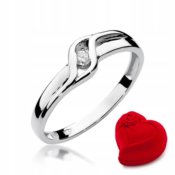 Złoty 585 Pierścionek Zaręczynowy Brylant Grawer