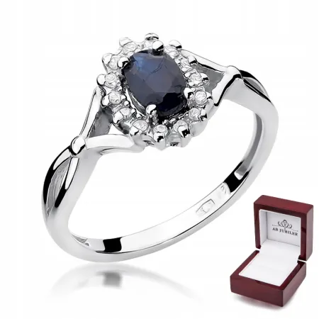 Pierścionek Zaręczynowy Białe Złoto Szafir Diament
