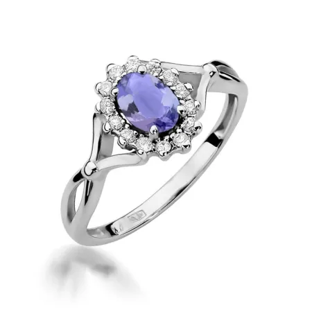 Złoty 585 Pierścionek Tanzanit 0.40ct Diamenty 
