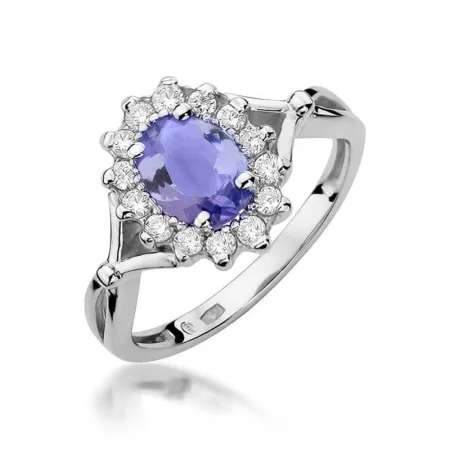 Złoty 585 Pierścionek Tanzanit 0.70ct Diamenty 