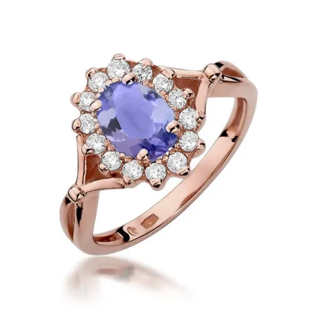 Złoty 585 Pierścionek Tanzanit 0.70ct Diamenty 