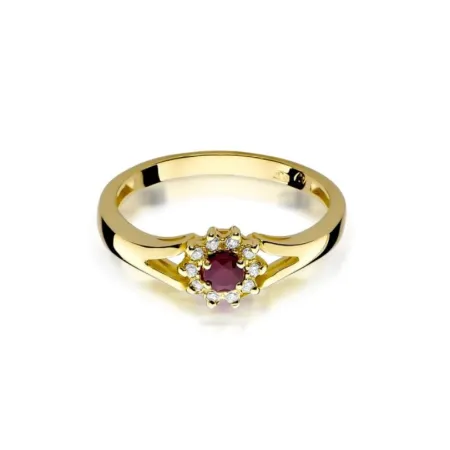 Pierścionek 585 Białe Złoto Rubin Diamenty Grawer