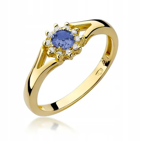 Pierścionek 585 Tanzanit Diamenty Białe Złoty 