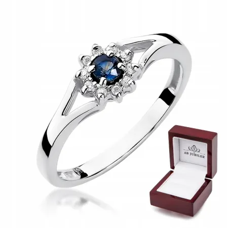Pierścionek Zaręczynowy Szafir Diament Próba 585