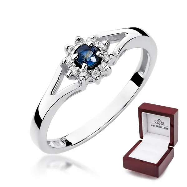 Pierścionek Zaręczynowy Szafir Diament Próba 585