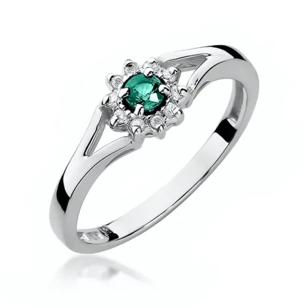 Złoty 14K Pierścionek Szmaragd Brylanty Grawer