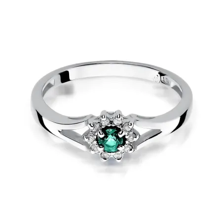 Złoty 14K Pierścionek Szmaragd Brylanty Grawer