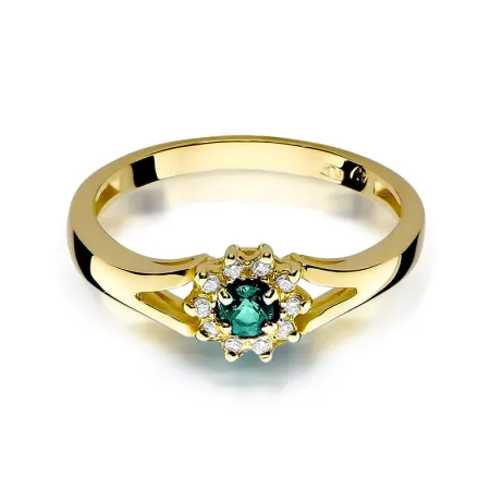 Pierścionek Szmaragd Brylanty pr 585 Białe Złoto