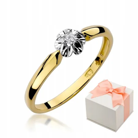 Złoty 585 Pierścionek Zaręczynowy Brylant Grawer