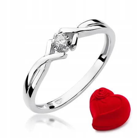 Złoty 585 Pierścionek Zaręczynowy Brylant Grawer