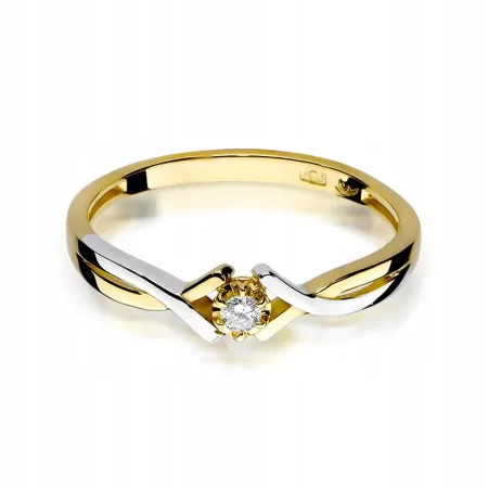 Złoty 585 Pierścionek Zaręczynowy Brylant Grawer