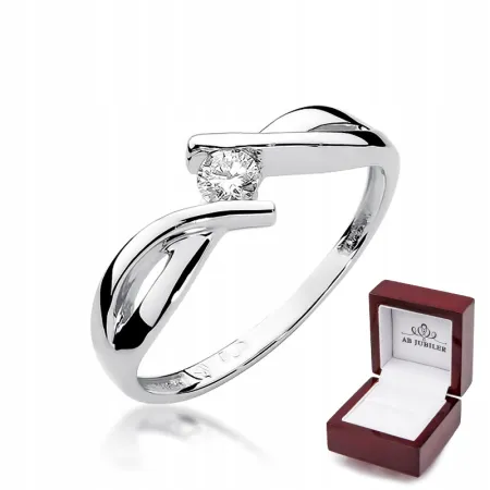 Złoty 585 Pierścionek Zaręczynowy Brylant 0,10ct