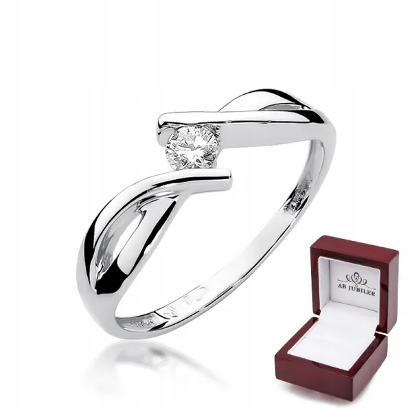 Złoty 585 Pierścionek Zaręczynowy Brylant 0,10ct