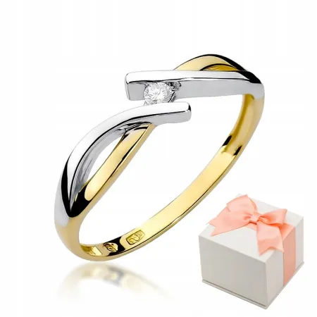 Złoty 585 Pierścionek Zaręczynowy Brylant Prezent