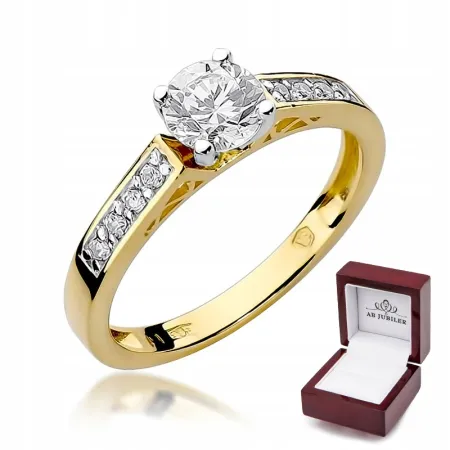 Złoty 585 Pierścionek Brylant 0,42ct na Prezent