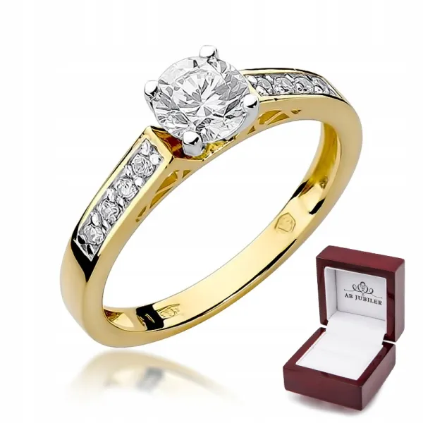 Złoty 585 Pierścionek Brylant 0,42ct na Prezent