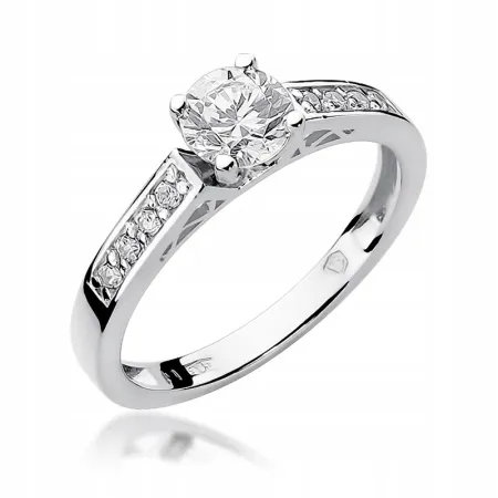 Złoty 585 Pierścionek Brylant 0,42ct na Prezent