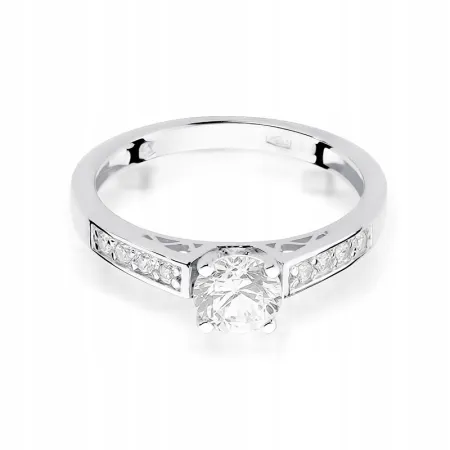 Złoty 585 Pierścionek Brylant 0,42ct na Prezent