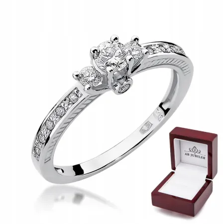 Pierścionek 585 Białe Złoto Brylanty 0,42ct Grawer