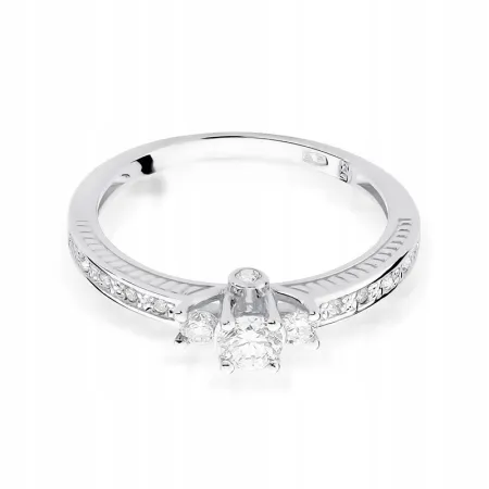 Pierścionek 585 Białe Złoto Brylanty 0,42ct Grawer