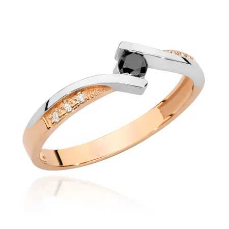 Pierścionek 585 Czarny Brylant Różowe Złoto Grawer