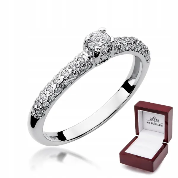 Pierścionek 585 Białe Złoto Brylant Grawer Prezent