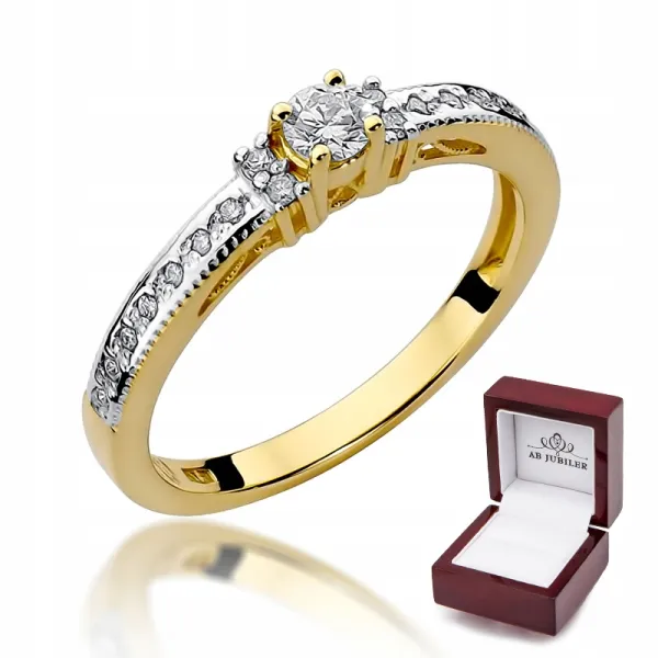 Złoty 585 Pierścionek Zaręczynowy Brylant 0,24ct