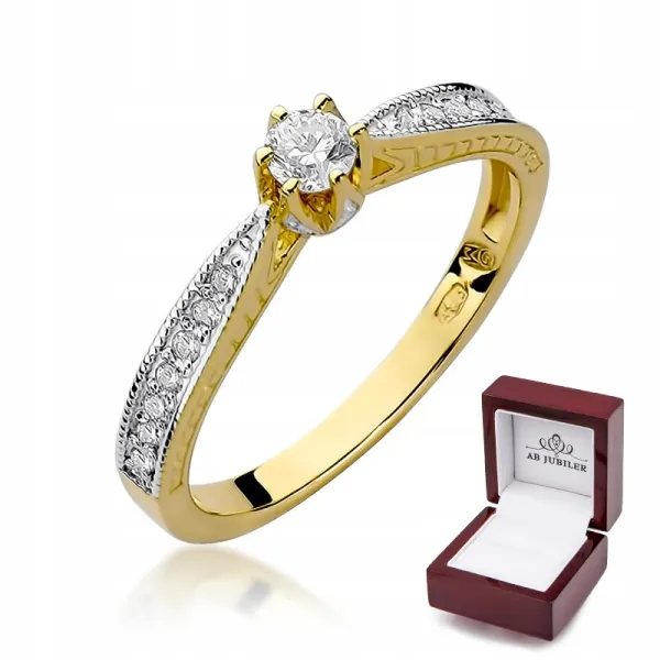 Złoty Pierścionek 585 Brylanty 0,30ct Grawer
