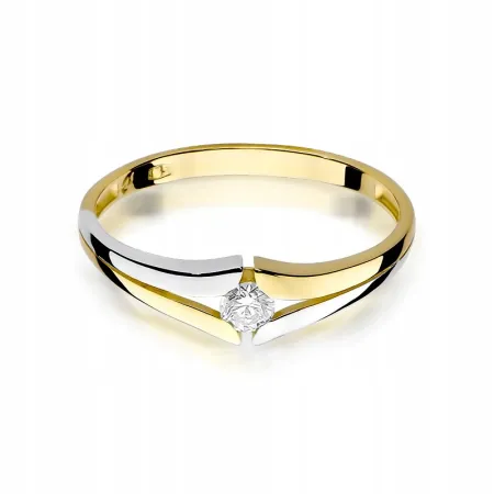 Pierścionek 585 Białe Złoto Brylant 0,10ct Grawer