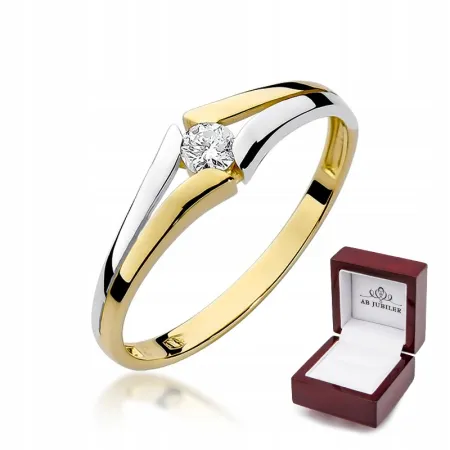 Złoty 585 Pierścionek Zaręczynowy Brylant Grawer