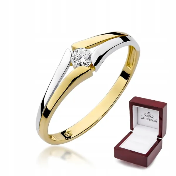 Złoty 585 Pierścionek Zaręczynowy Brylant Grawer