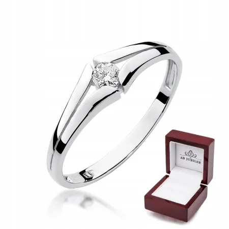 Złoty 585 Pierścionek Zaręczynowy Brylant 0,10ct