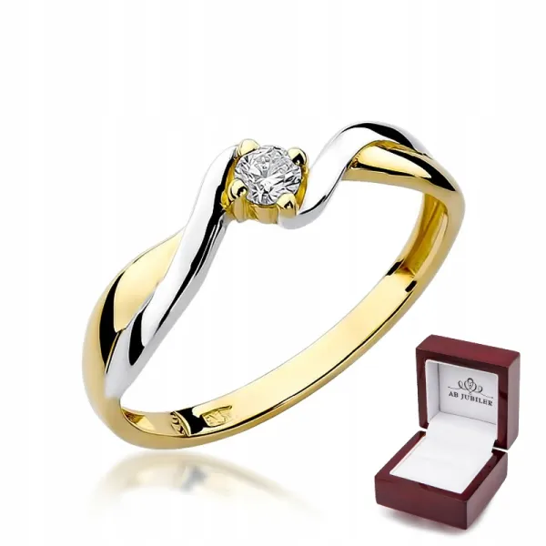 Złoty Pierścionek Zaręczynowy 585 Brylant 0,10ct