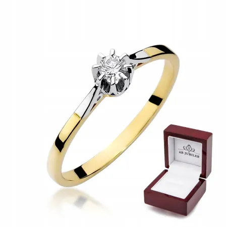 Złoty 585 Pierścionek Zaręczynowy Brylant Grawer
