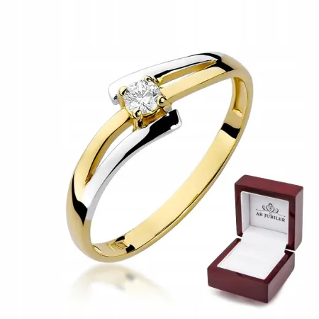 Złoty 585 Pierścionek Zaręczynowy Brylant 0,10ct