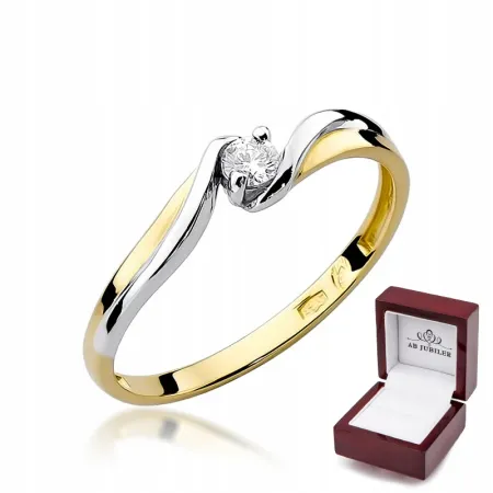 Złoty 585 Pierścionek Zaręczynowy Brylant Prezent