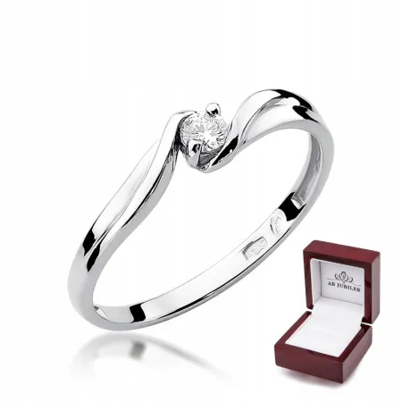 Pierścionek Białe Złoto 585 Brylant 0,10ct Grawer