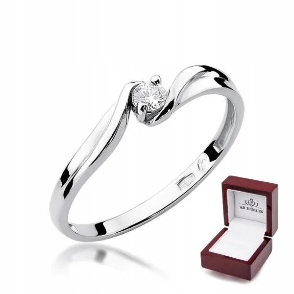 Pierścionek Białe Złoto 585 Brylant 0,10ct Grawer