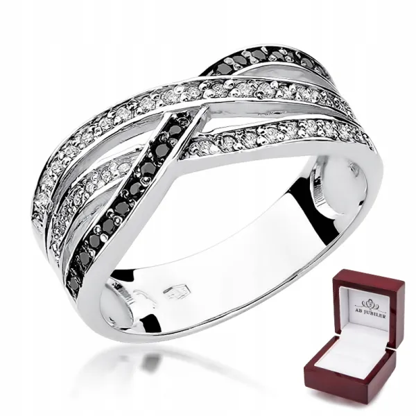 Pierścionek Białe Złoto 585 Czarny Brylant Prezent