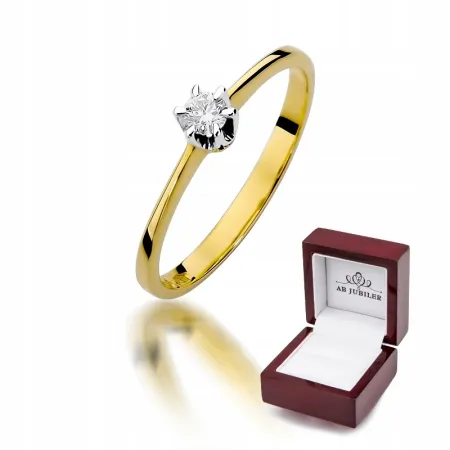 Złoty 585 Pierścionek Zaręczynowy Brylant 0,10ct