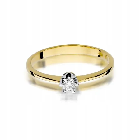 Złoty 585 Pierścionek Zaręczynowy Brylant 0,10ct