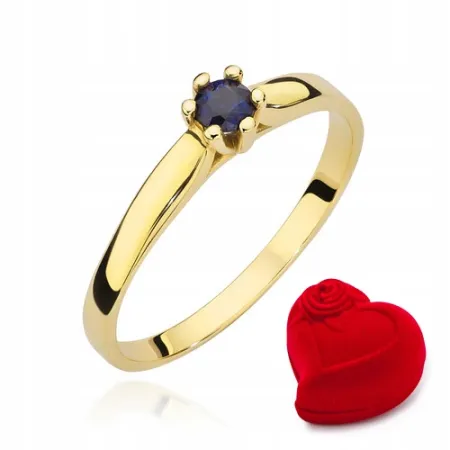 Złoty 585 Pierścionek Zaręczynowy Szafir Grawer